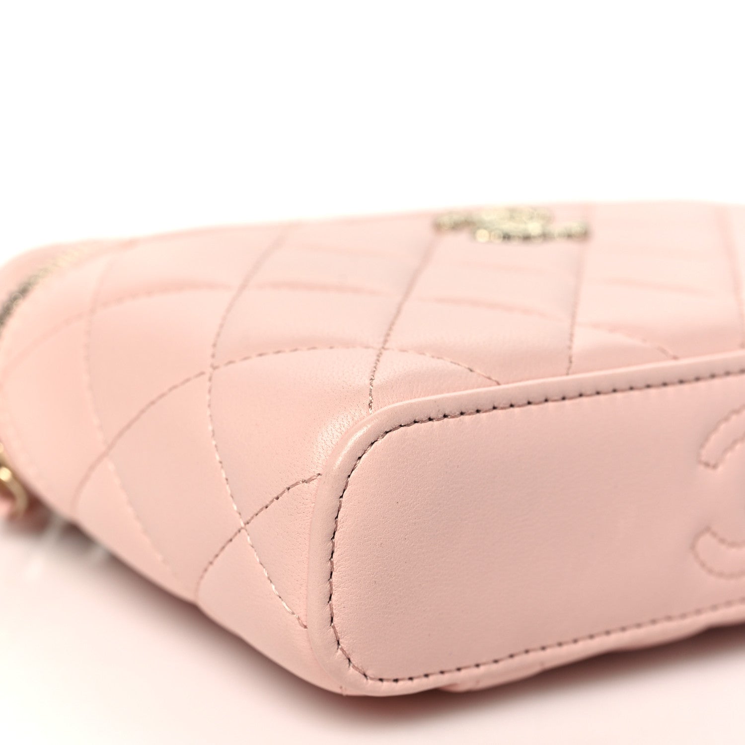 Chanel Lambskin Quilted Metal Enamel Flower Mini Top Handle Vanity Case With Chain Light Pink 9 of 11