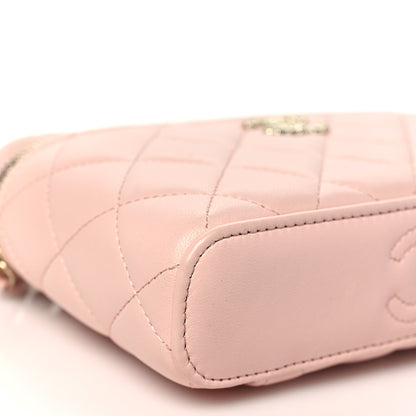 Chanel Lambskin Quilted Metal Enamel Flower Mini Top Handle Vanity Case With Chain Light Pink 9 of 11