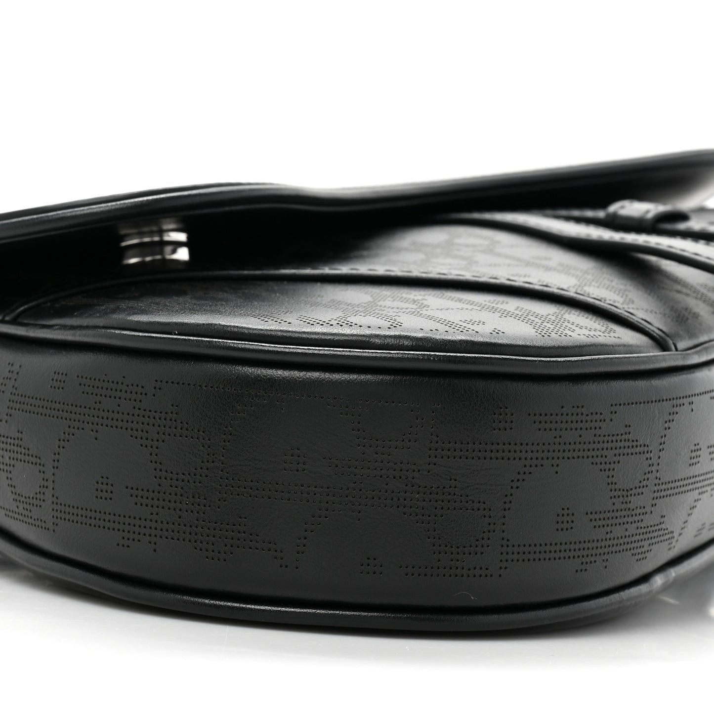 Calfskin Perforated Oblique Galaxy Mens Saddle Bag Black