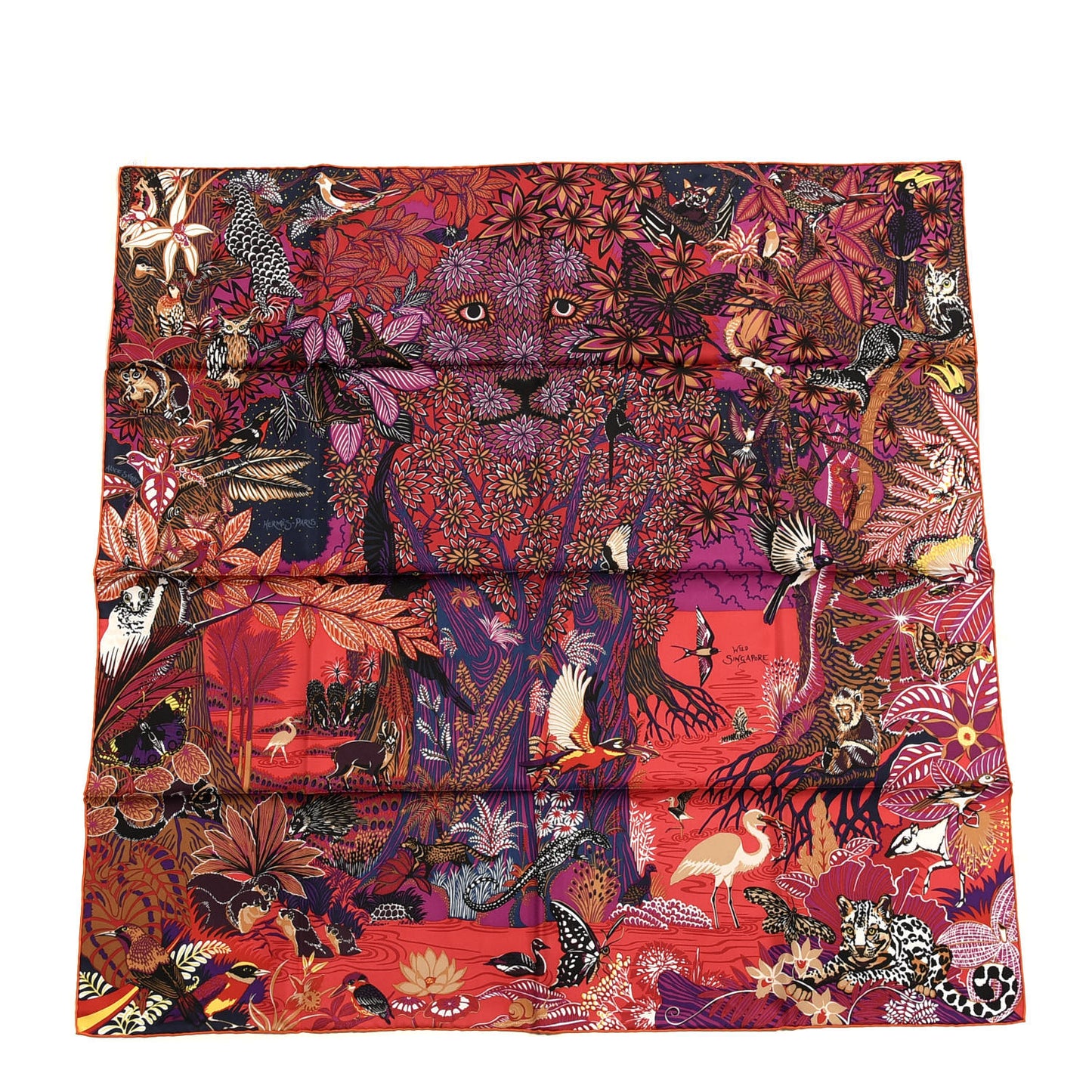 Silk Wild Singapore Scarf 90 Rouge Violet Beige