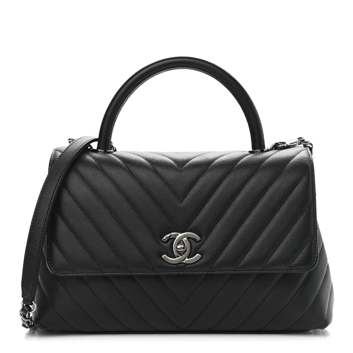 Chanel Caviar Chevron Quilted Small Coco Handle Flap Black 1 of 10