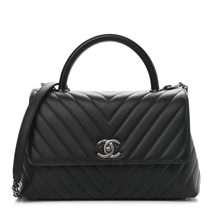 Chanel Caviar Chevron Quilted Small Coco Handle Flap Black 1 of 10