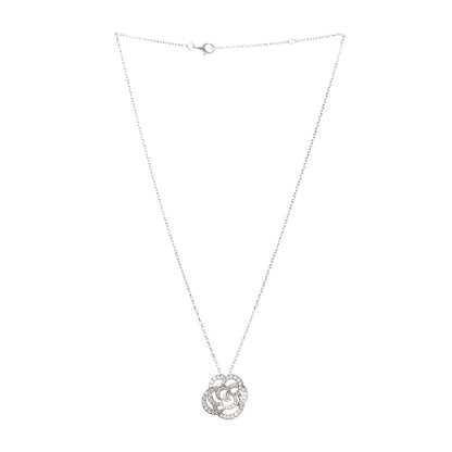 Chanel 18K White Gold Diamond Small Camelia Pendant Necklace 3 of 5