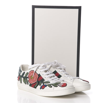 Gucci Calfskin Web Floral Embroidered Ace Sneakers 38 White 9 of 9