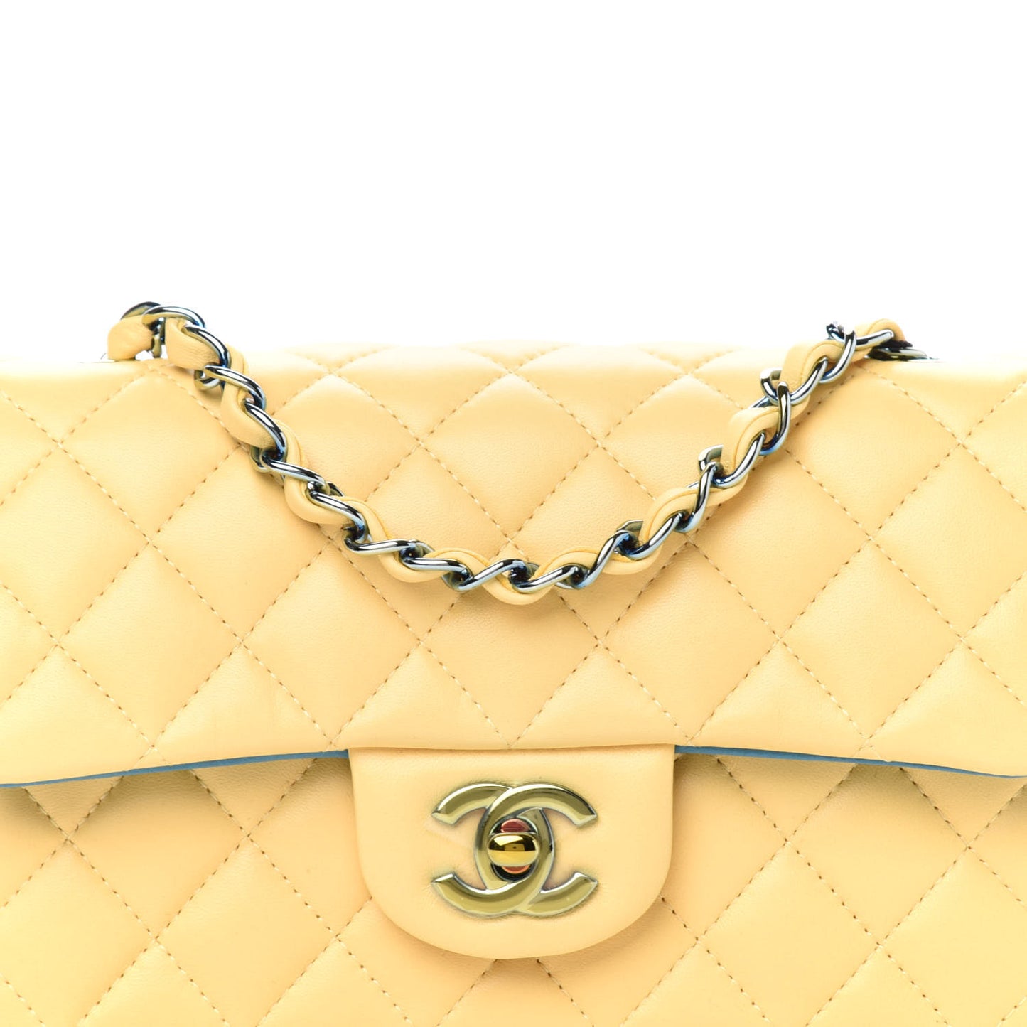 Lambskin Quilted Mini Rectangular Flap Yellow Blue