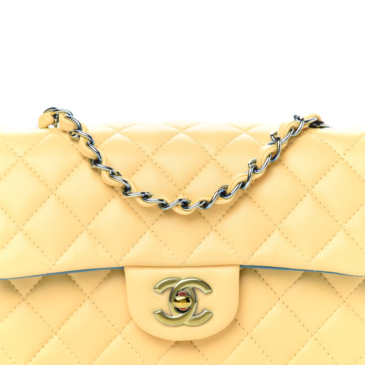 Chanel Lambskin Quilted Mini Rectangular Flap Yellow Blue 10 of 10