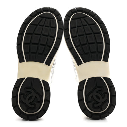 Chanel Fabric Laminated Calfskin Stretch CC Sneakers 36 White Silver 6 of 10