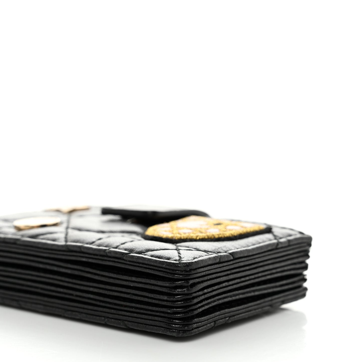 Lambskin Cannage Lucky Badges Lady Dior 5-Gusset Card Holder Black