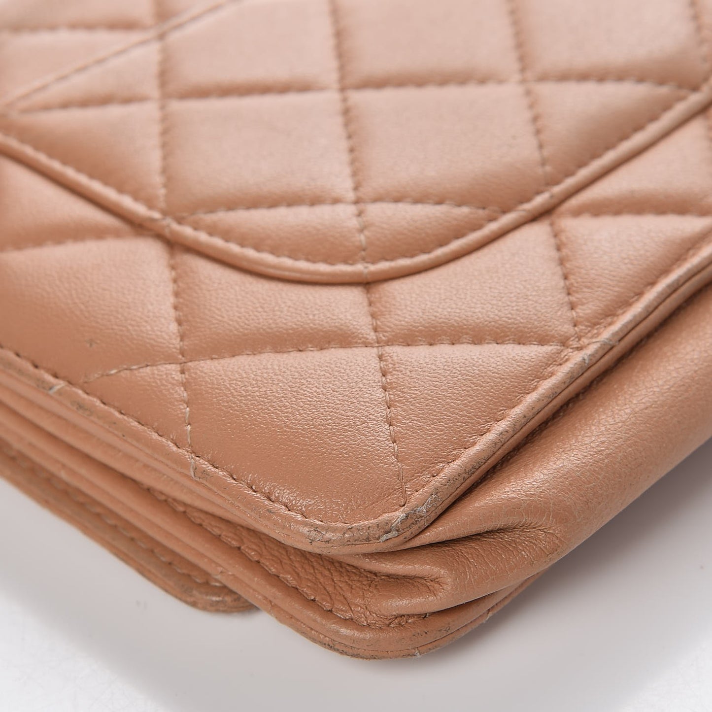 Lambskin Quilted Wallet on Chain WOC Dark Beige
