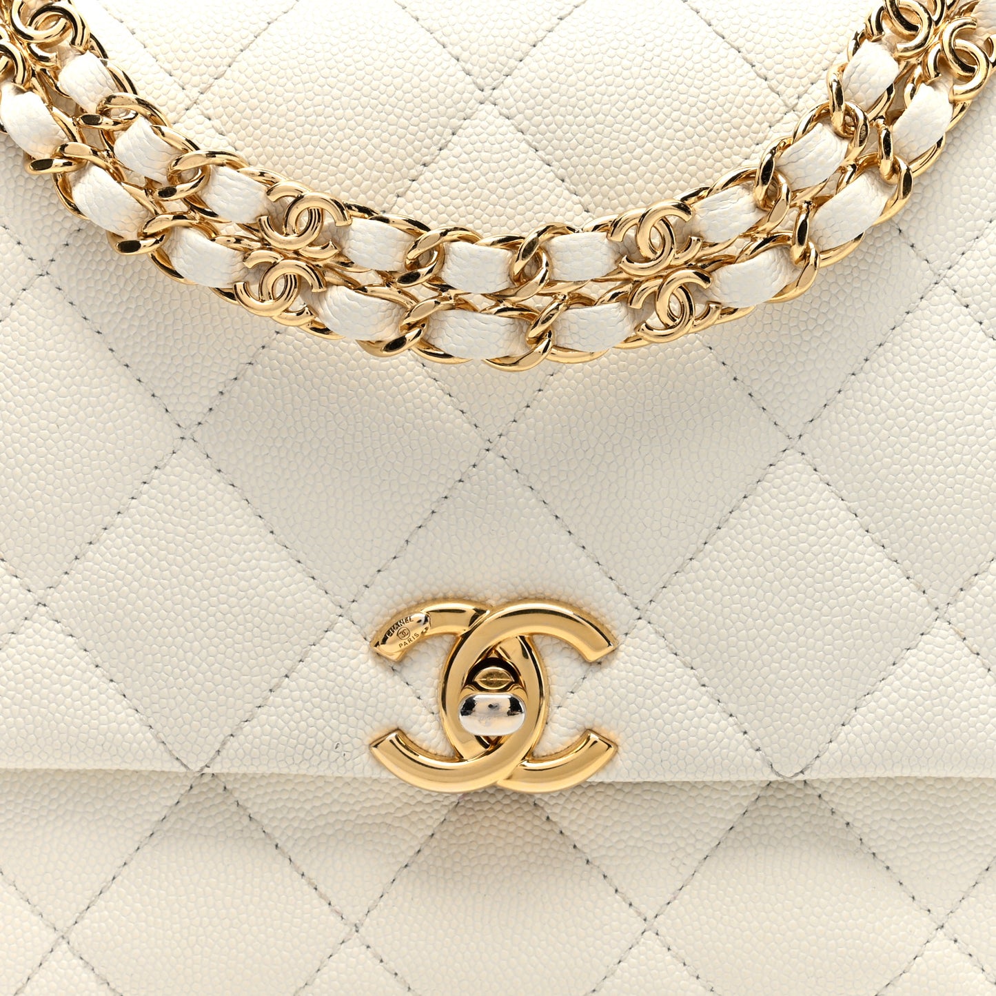 Caviar Quilted Coco First Flap White
