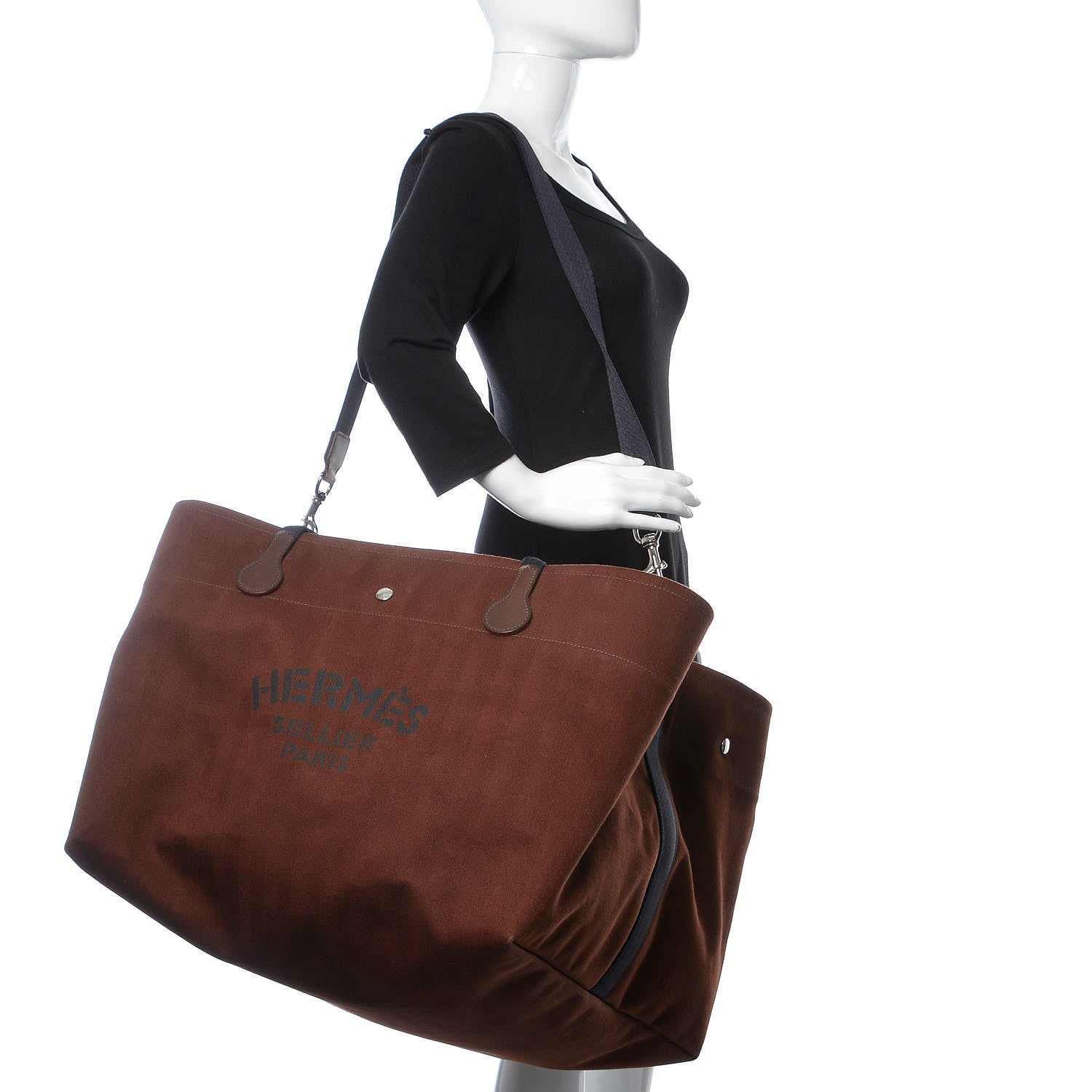 Hermes Toile Fourre Tout du Cavalier Carryall Tote Brown 2 of 11