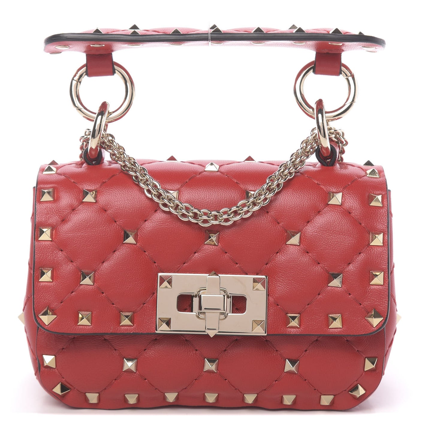 Lambskin Micro Rockstud Spike Shoulder Bag Red