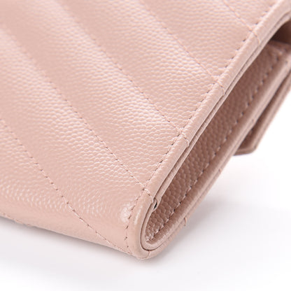 Saint Laurent Grain De Poudre Matelasse Chevron Small Monogram Envelope Wallet Pale Blush 7 of 9