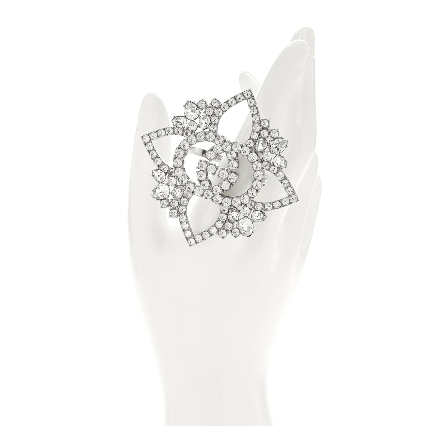 Metal Crystal Interlocking G Flower Ring S Silver