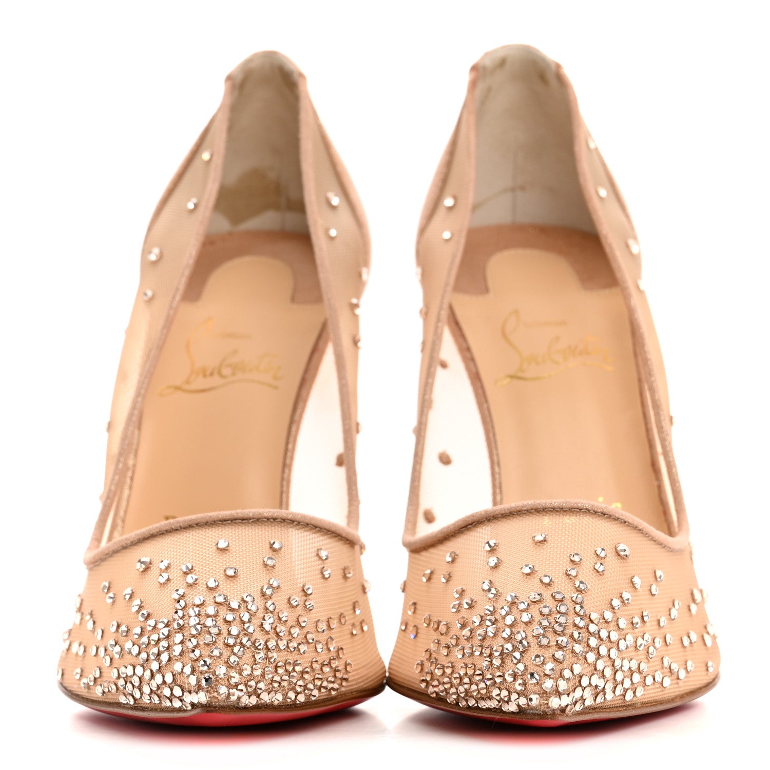 Christian Louboutin Suede Lame Crystal Strass Follies 100 Pumps  38.5 Light Silk 3 of 9
