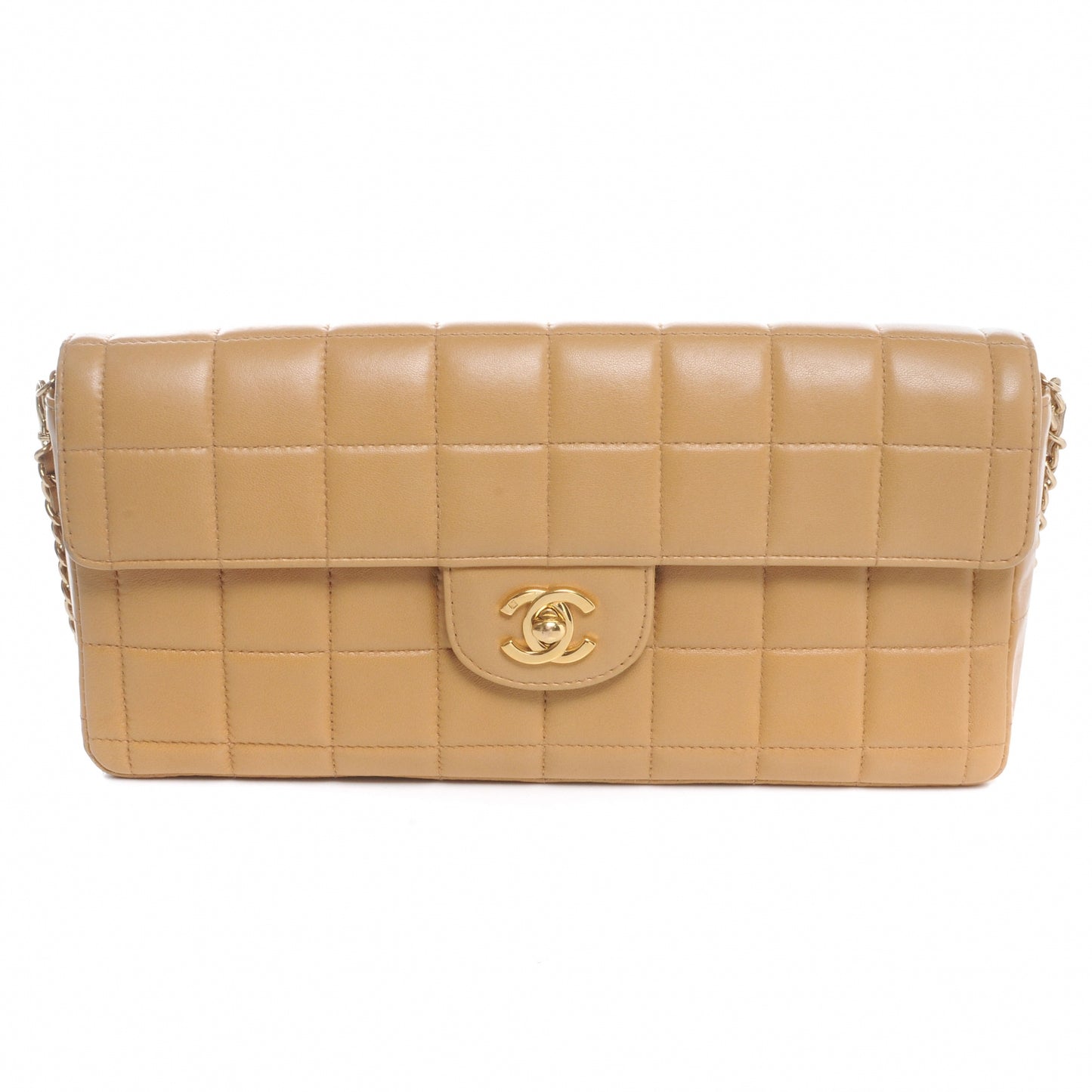 Lambskin East West Chocolate Bar Flap Beige