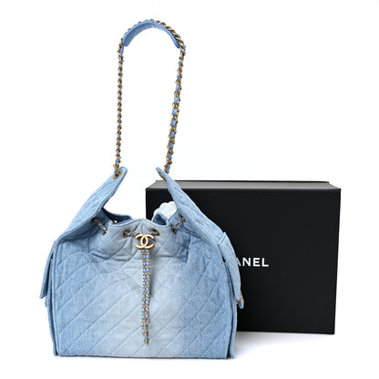 Chanel Washed Denim Quilted Medium Chanel 25 Handbag Blue 12 of 12