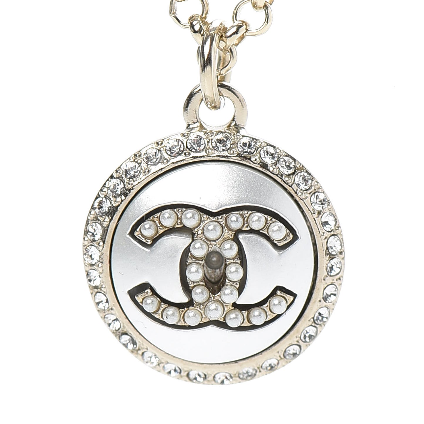 Crystal Pearl CC Necklace Gold