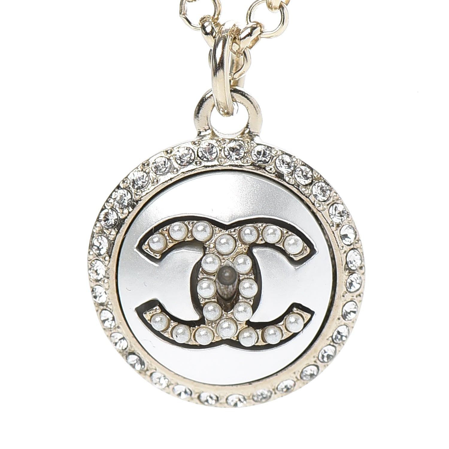 Chanel Crystal Pearl CC Necklace Gold 4 of 6