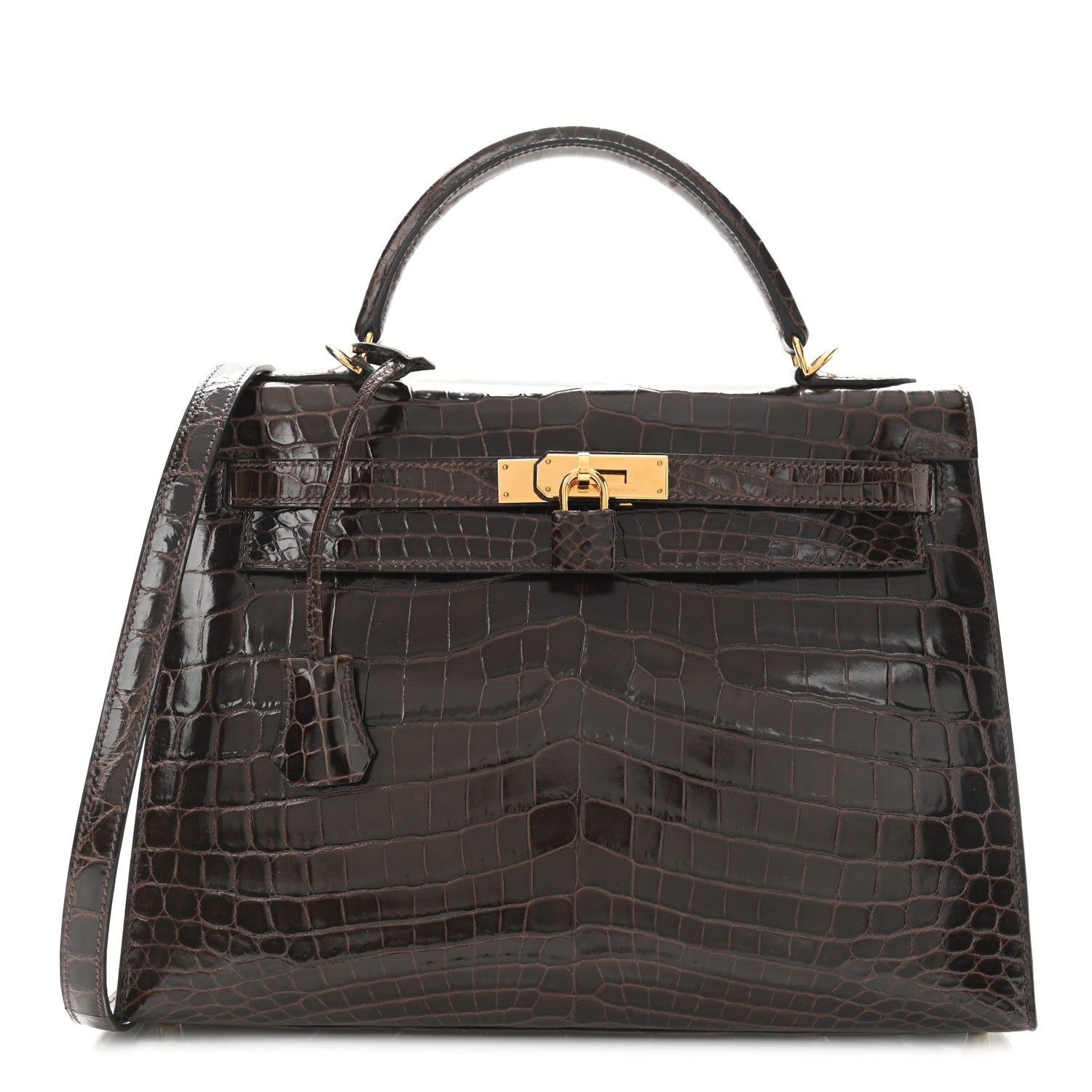 Hermes Shiny Crocodile Kelly Sellier 32 Havane 1 of 13
