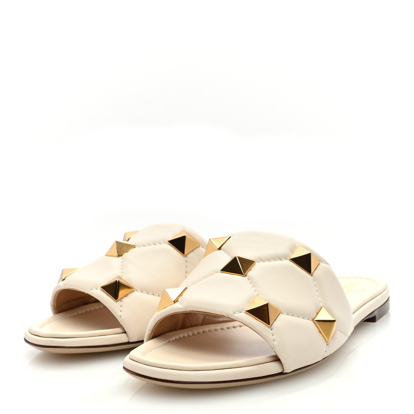 Nappa Roman Stud Flat Slide Sandals 38.5 Light Ivory
