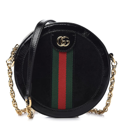 Gucci Suede Patent Web Mini Ophidia Round Shoulder Bag Black 1 of 10