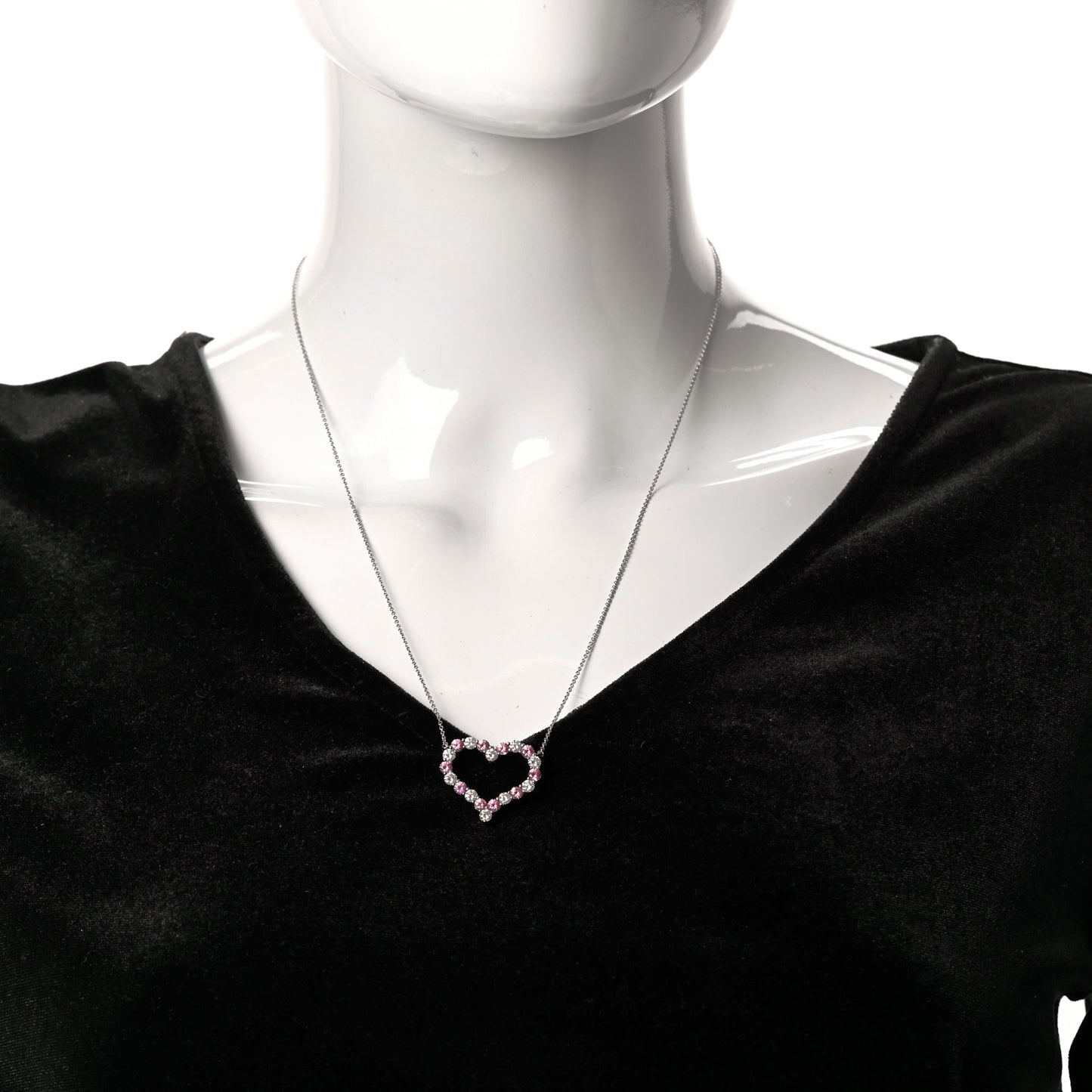 Platinum Diamond Pink Sapphire Large Heart Pendant Necklace