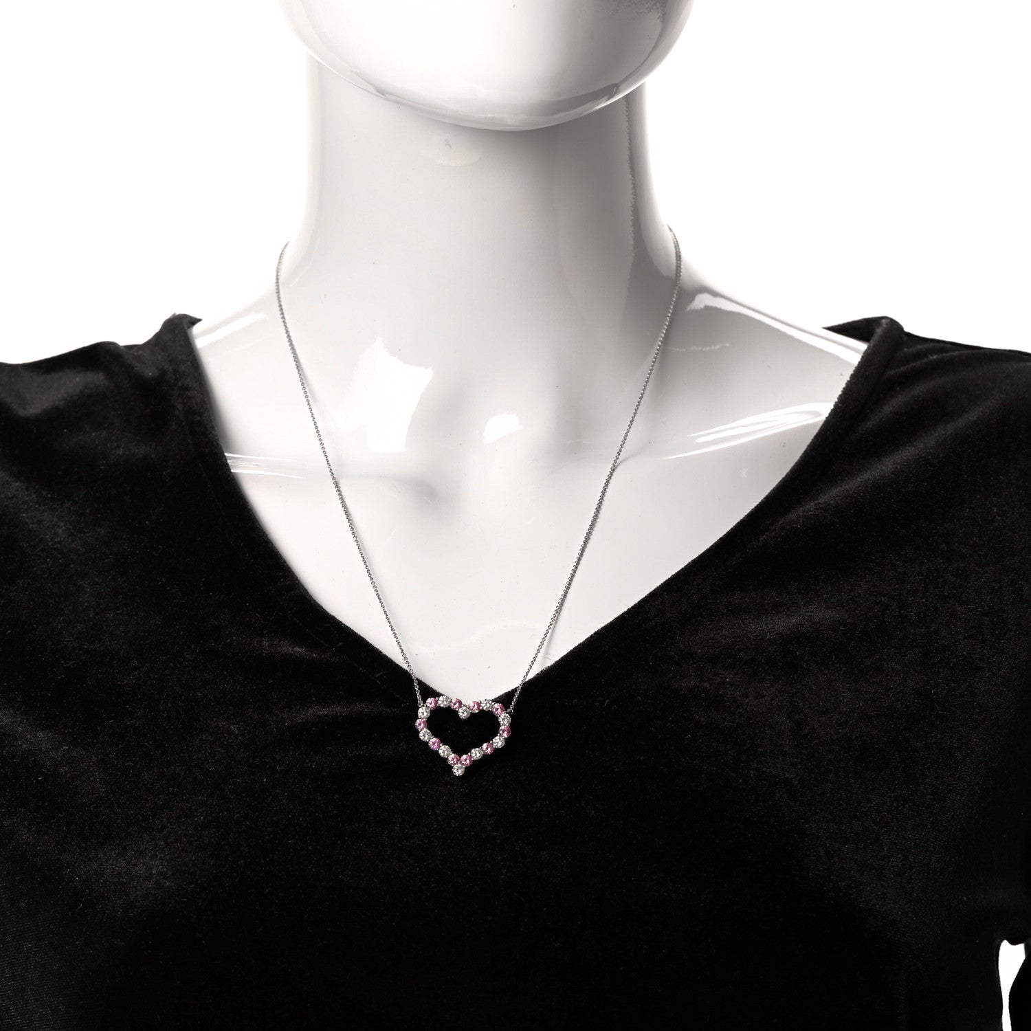Tiffany Platinum Diamond Pink Sapphire Large Heart Pendant Necklace 2 of 6
