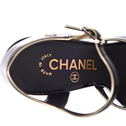 Chanel Patent Goatskin Camellia CC Sandals 36 Black Gold 7 of 9
