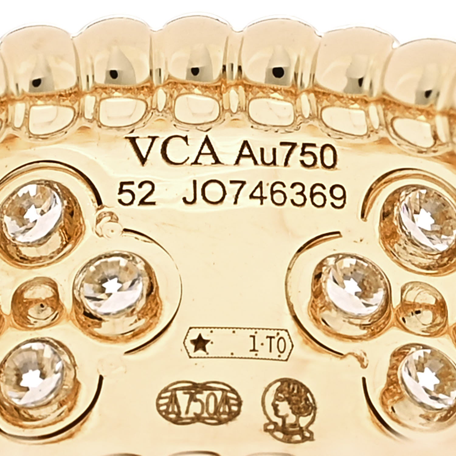 Van Cleef & Arpels 18K Yellow Gold Diamond Perlee Clovers Ring 52 6 4 of 4