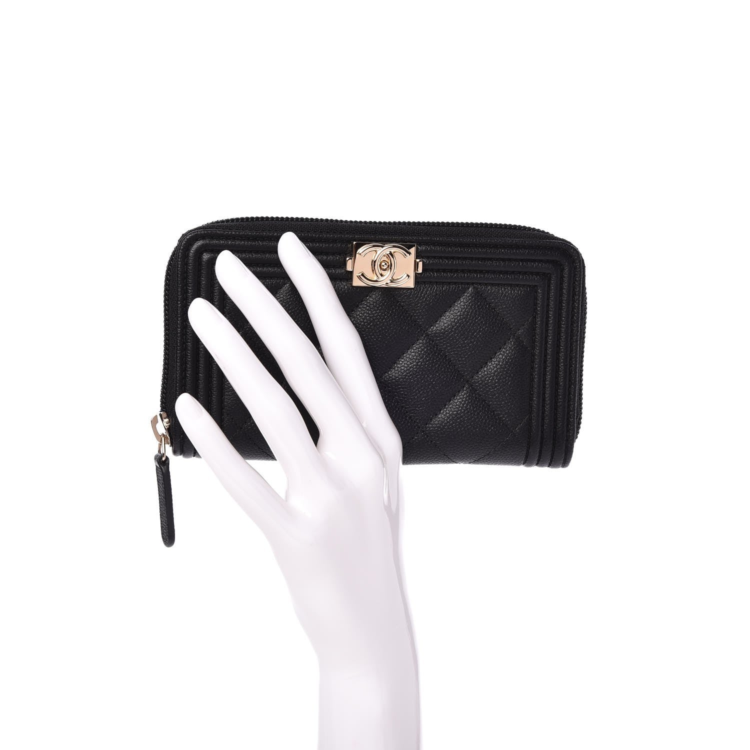 Chanel Caviar Quilted Small Boy Zip Around Wallet Black 2 of 9