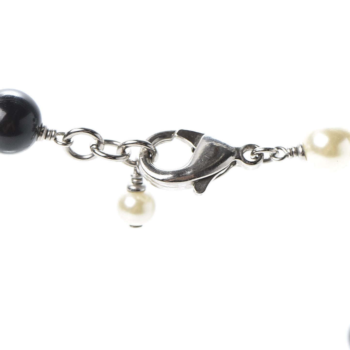 Crystal Pearl CC Short Necklace Silver Black