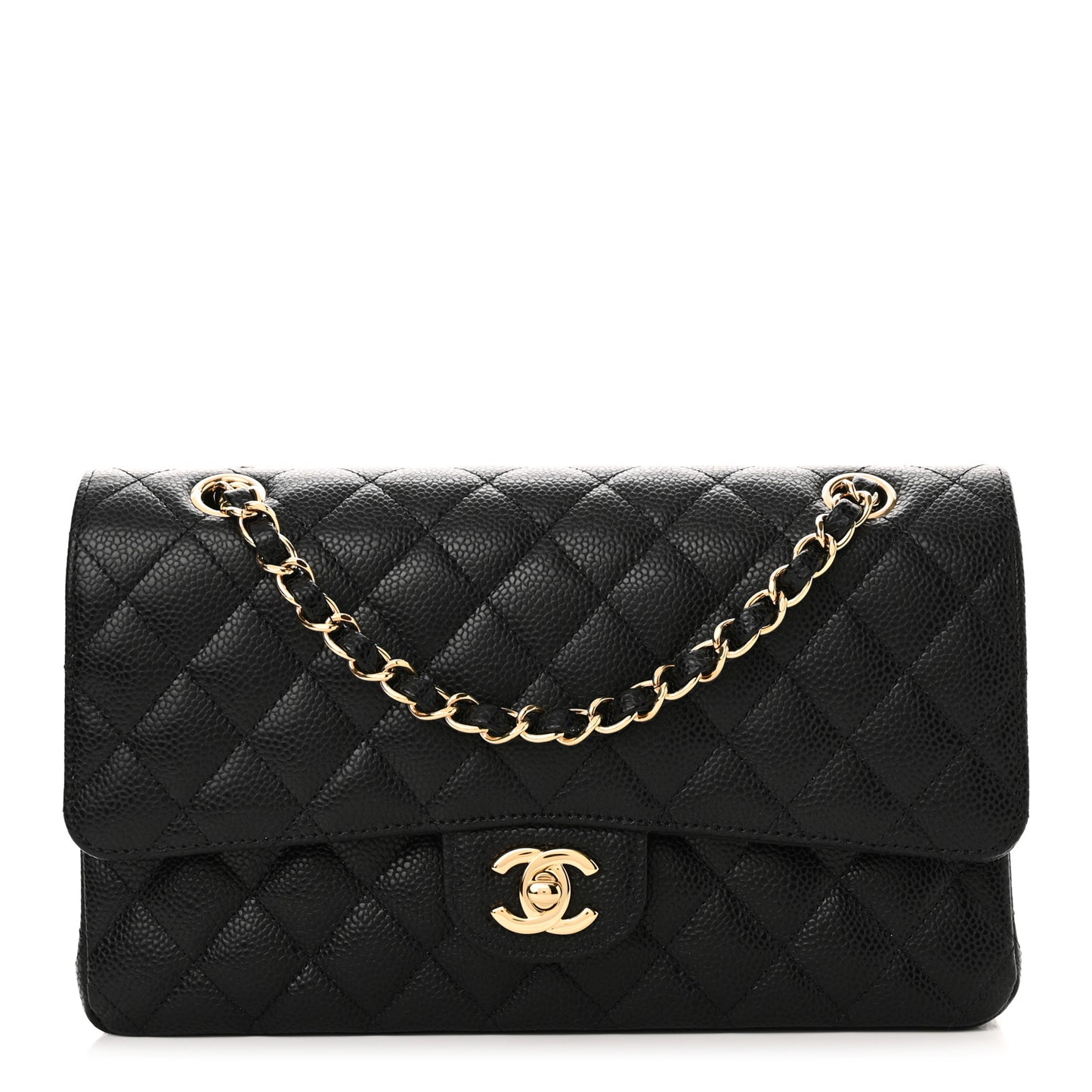 Caviar Quilted Medium Double Flap Black