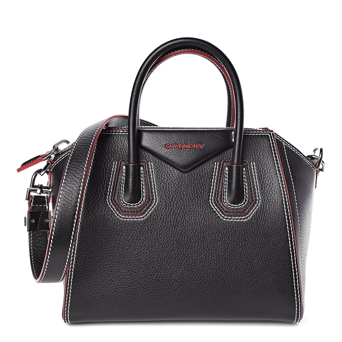 Calfskin Contrast Stitched Small Antigona Black