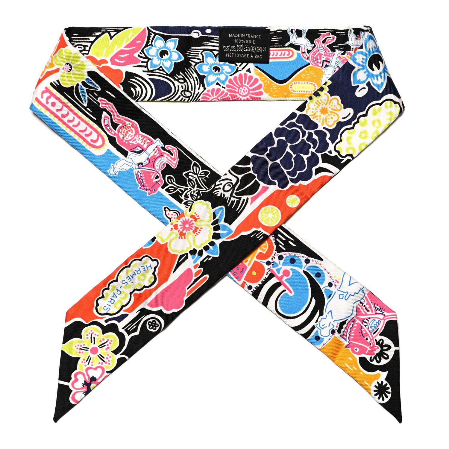 Hermes Silk Bingata Twilly Black Red Multicolor 1 of 4