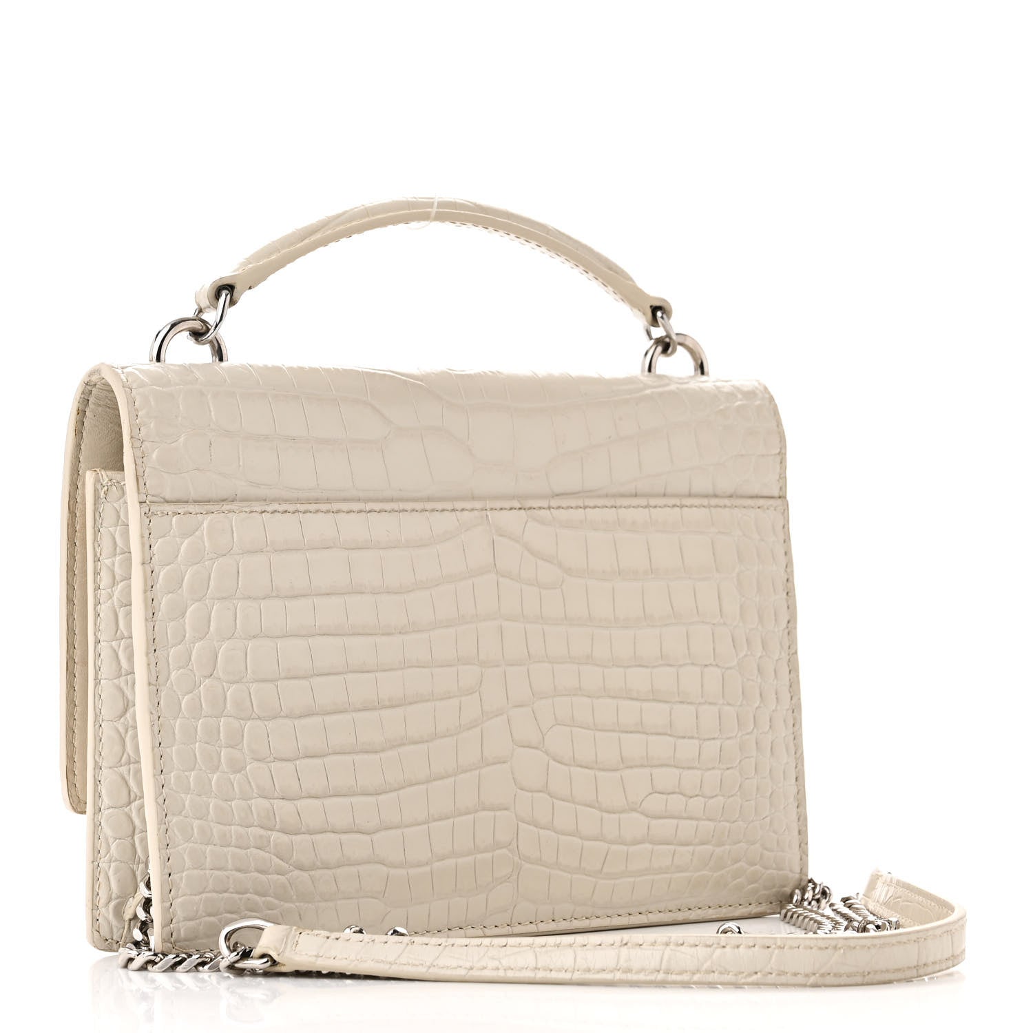 Saint Laurent Calfskin Crocodile Embossed Monogram Sunset Chain Wallet Blanc Vintage 3 of 10