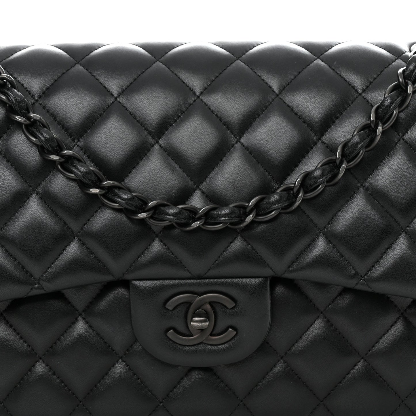 Lambskin Quilted Jumbo Double Flap So Black