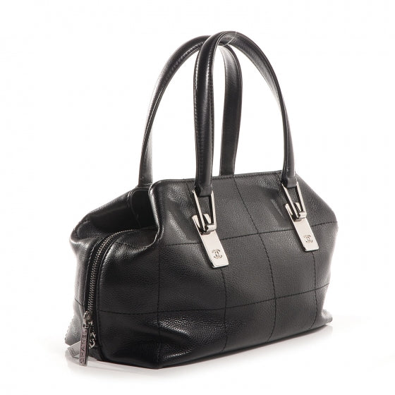 Caviar Square Stitched Medium Tote Black