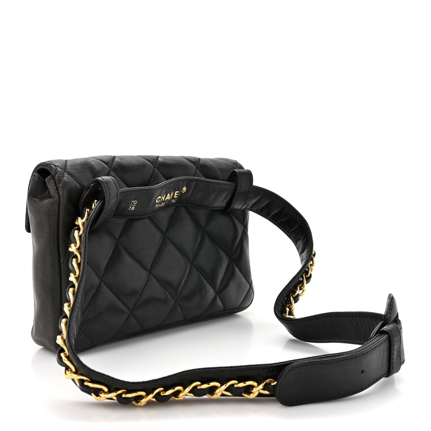 Lambskin Quilted Flap Waist Belt Bag 70 28 Black