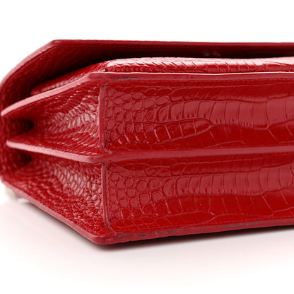 Saint Laurent Calfskin Crocodile Embossed Medium Monogram Sunset Rouge Eros 9 of 15