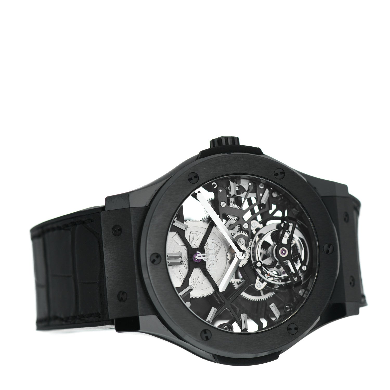 Hublot Ceramic Alligator 45mm Classic Fusion Skeleton Tourbillon Manual Winding Watch Black 505.CM.0140.LR 2 of 4