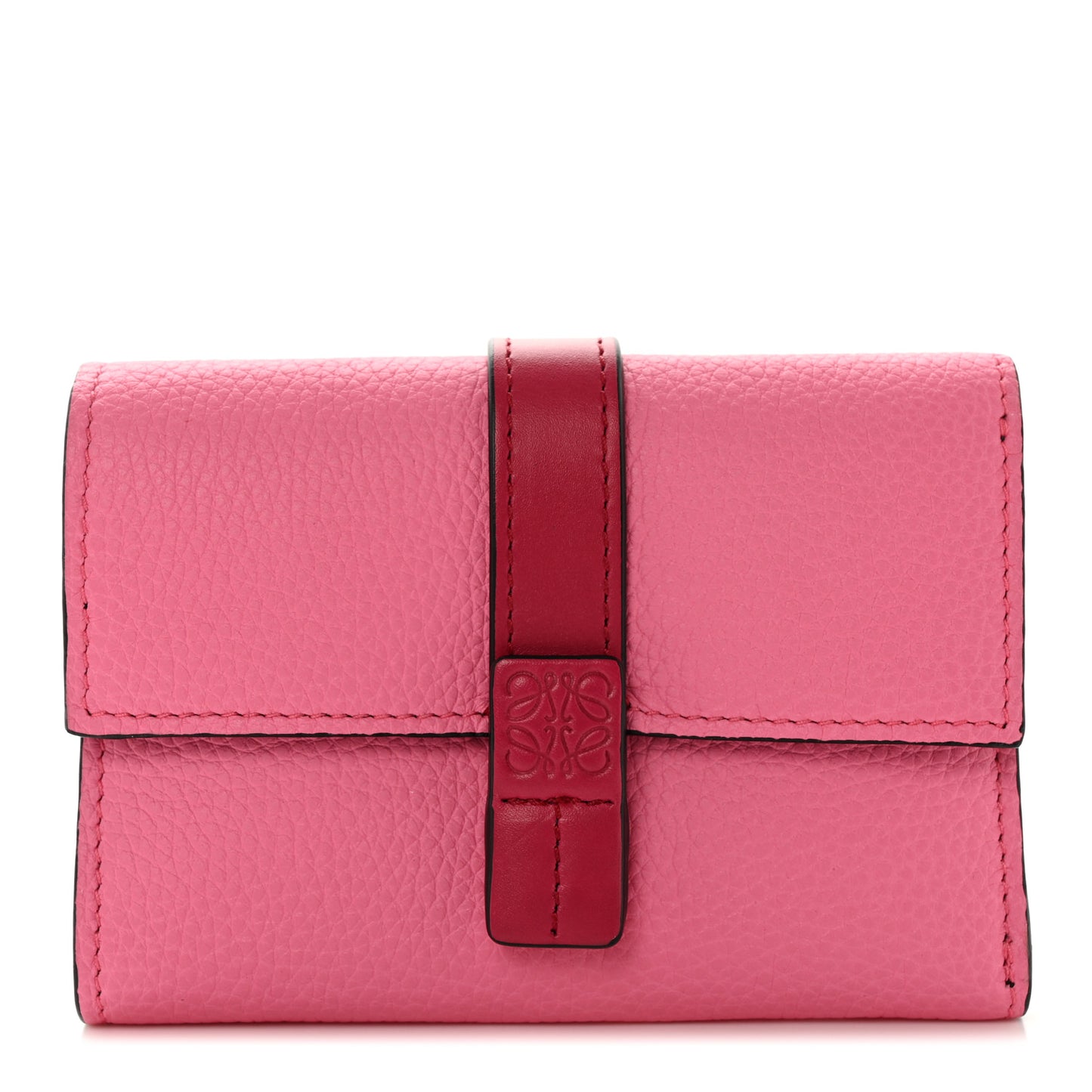 Grained Calfskin Small Vertical Wallet Wild Rose Raspberry