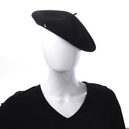 Hermes Merino Wool Clou De Sel Bonnie Beret 58 Black 2 of 9