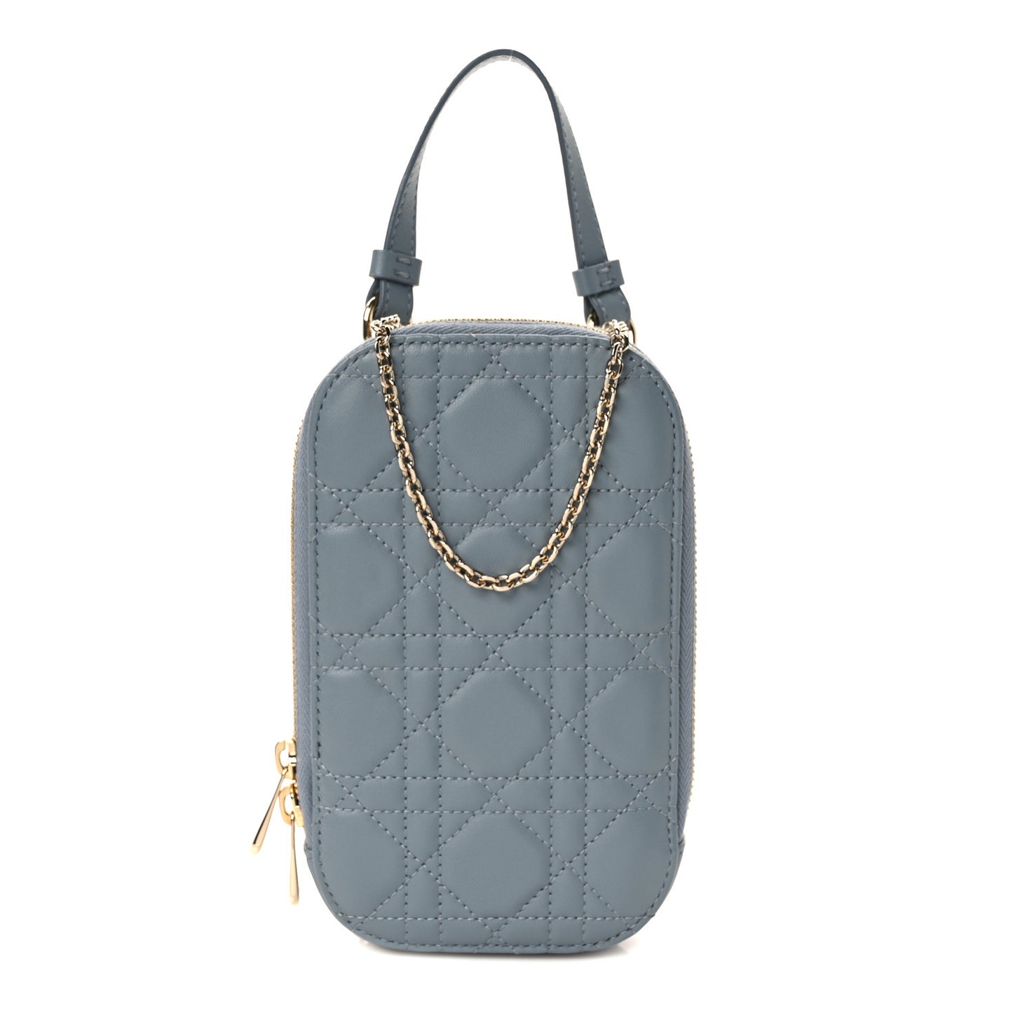 Lambskin Cannage Lady Dior Phone Holder Cloud Blue