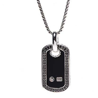 David Yurman Sterling Silver Black Onyx Black Diamond Small Dog Tag Pendant 5 of 5