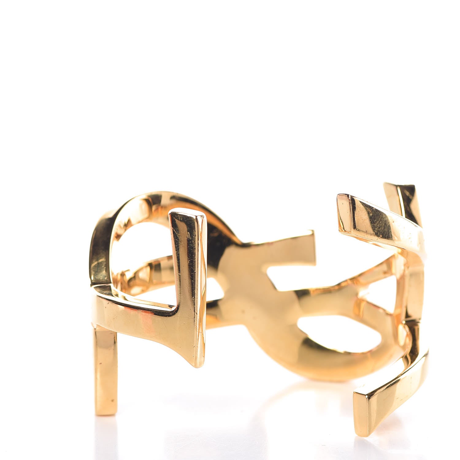 Saint Laurent Brass Monogram Medium Cuff Bracelet Gold 3 of 4