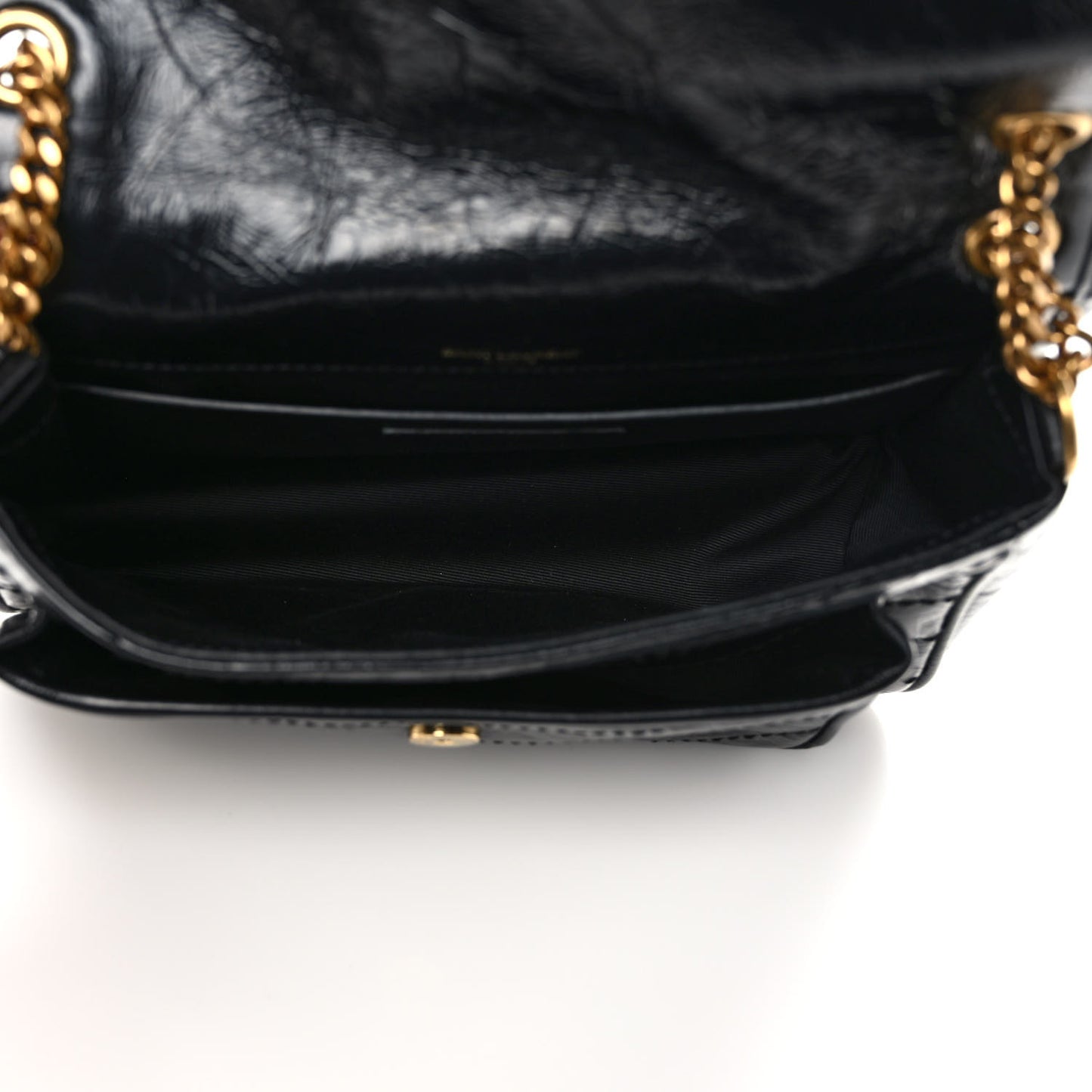 Crinkled Calfskin Matelasse Monogram Baby Niki Chain Satchel Black