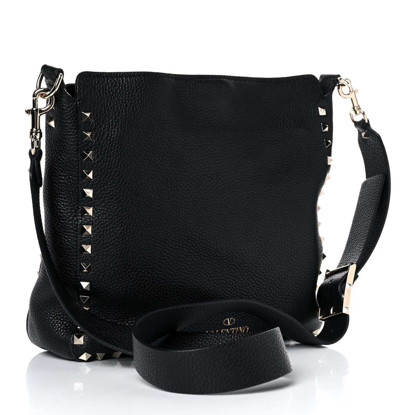 Pebbled Calfskin Large Rockstud Flip-Lock Messenger Bag Black