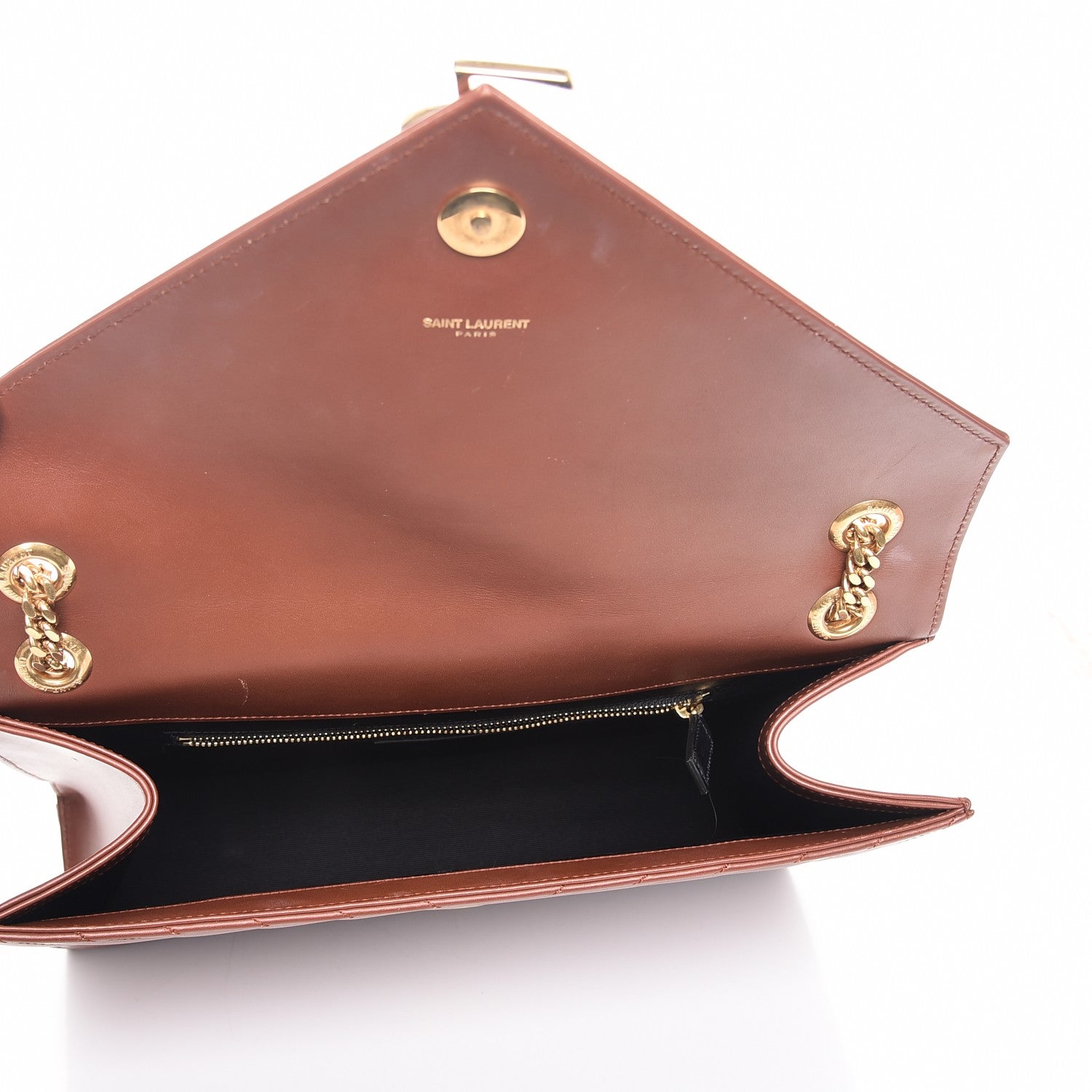 Saint Laurent Smooth Calfskin Matelasse Chevron Large Monogram Satchel Brown 6 of 12