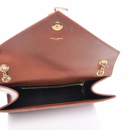 Saint Laurent Smooth Calfskin Matelasse Chevron Large Monogram Satchel Brown 6 of 12